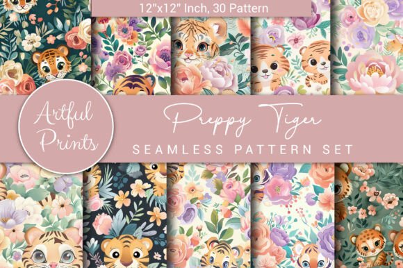 Download Preppy Tiger Seamless Pattern - Tiger Collection